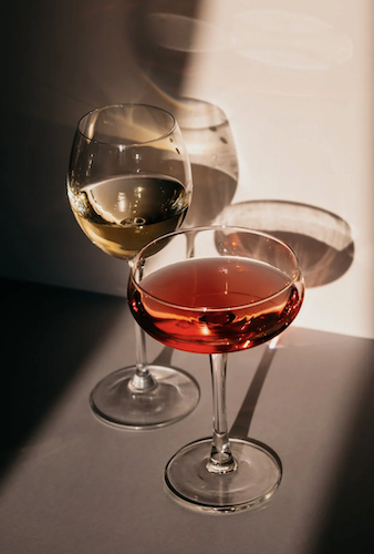 wine and champagne glass on table 